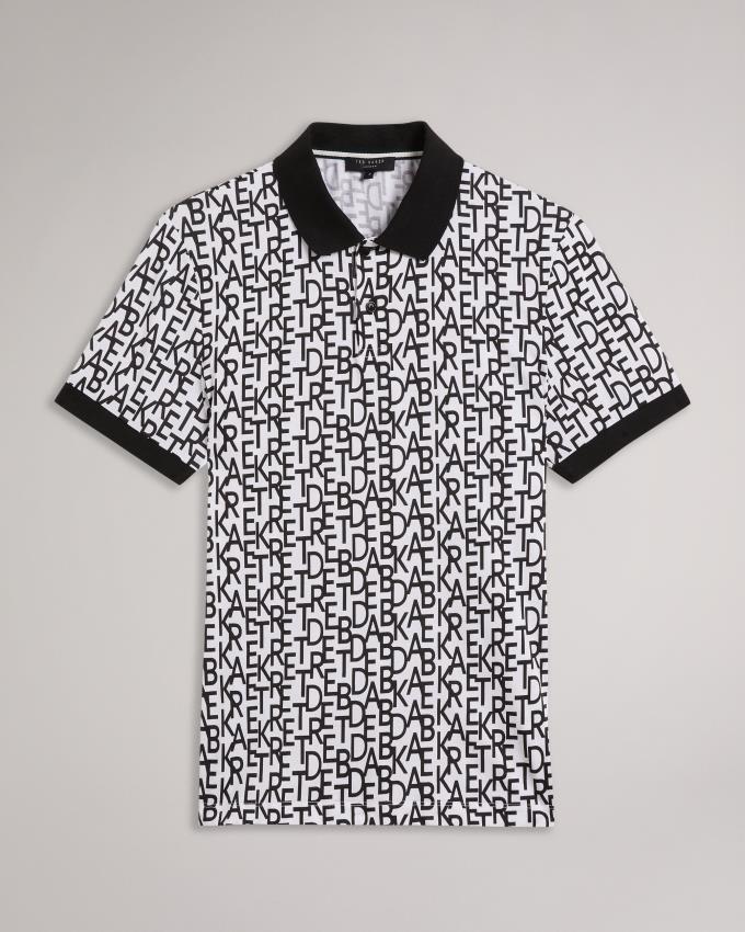 Polo Ted Baker Short Sleeve Regular Fit Branded Print Blanche Homme | IRK-04816668